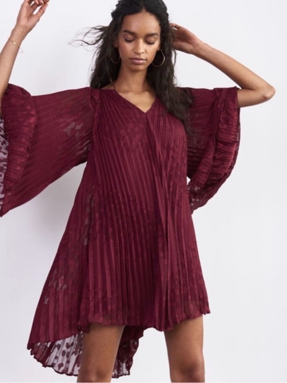 Like New Anthropologie Pleated Plum Mini Dress Size Medium